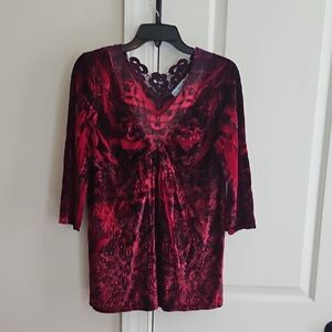 womens unity world wear sz petite  large red / black tunic shirt